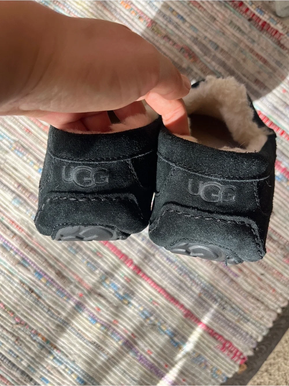 UGG Men's Black Suede Shearling-Lined Ascot Slippers